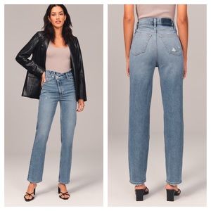 Abercrombie and Fitch Ultra High Rise 90s Straight Jean Criss-Cross Waistband